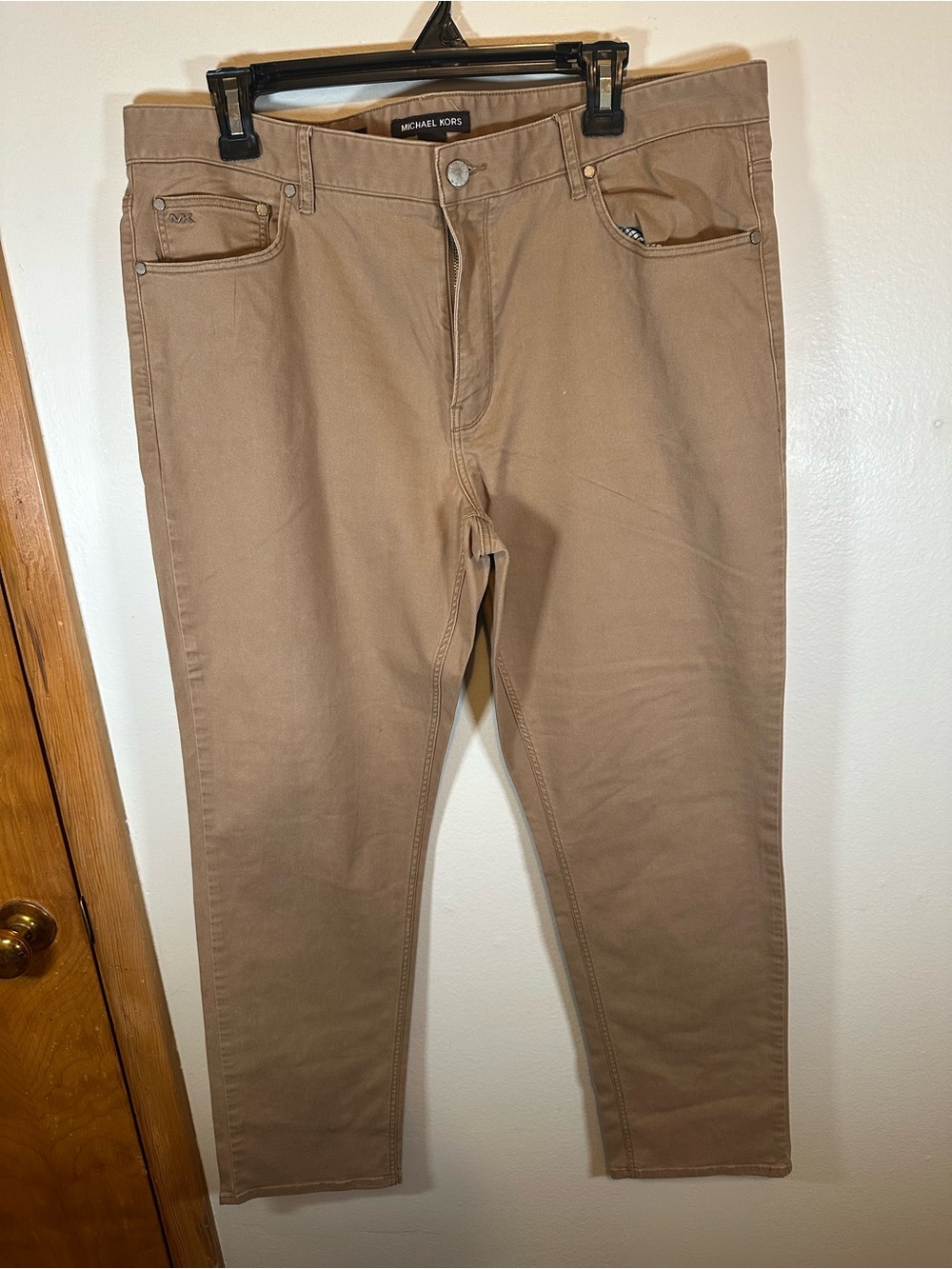 Michael Kors Mens Beige Khaki Flat Front Cotton Chino Pants 36x30